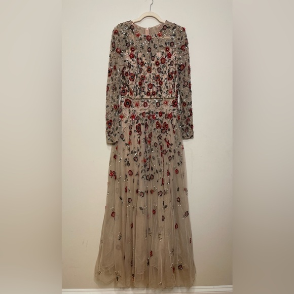 Mac Duggal Floral Appliqué Long Sleeve Illusion Gown - Picture 7 of 11